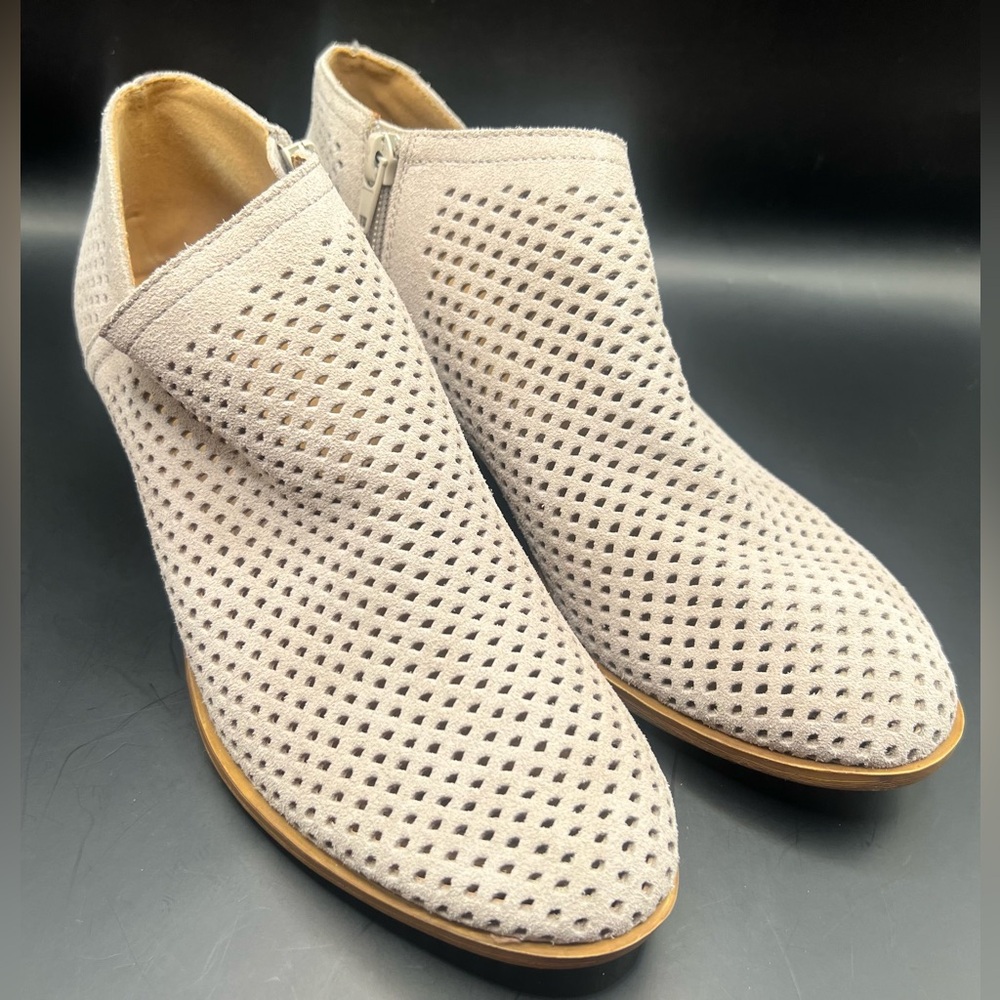Lucky Brand Perforated Taupe‎ Ankle Booties- Size:8-1/2